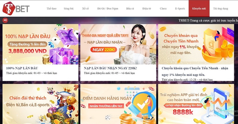 Khuyến mãi đặc biệt tại T8bet